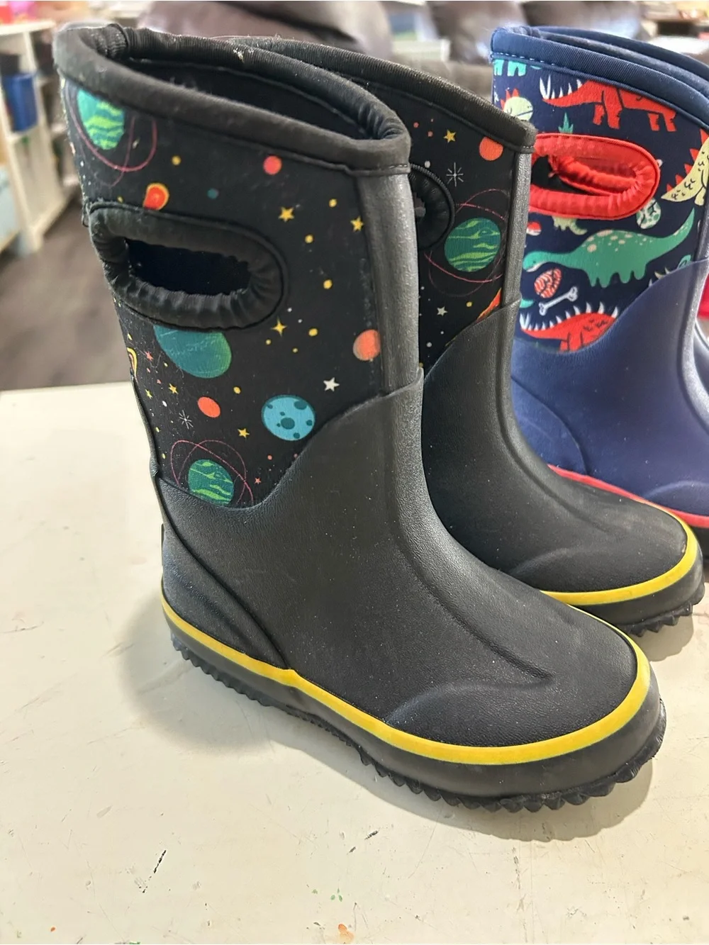 Lone Cone Kids Mud Muck Boots Twins Winter Rain Farm Lot Of 2 Size 8 Dino space - Picture 2 of 12